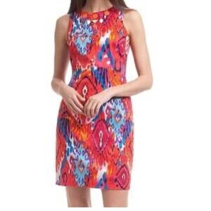 Badgley Mischka Red and Blue Sheath Midi Dress